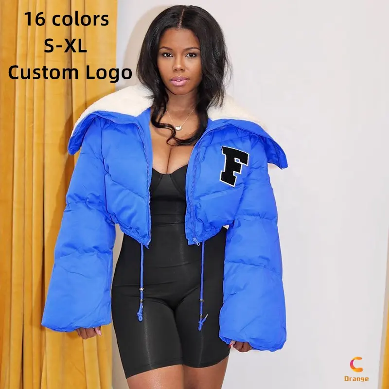 Wholesale Fashion Letter Embroidered long sleeve bubble winter coat puffer jacket women's down coats for ladies