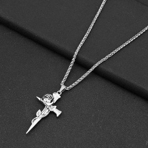 2026 New Simple Niche Design Rose Cross Pendant Necklace Fashion Light Luxury Silver Plated Unisex's Necklaces Wholesale Jewelry - Product Image 3