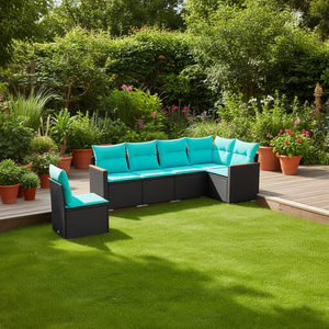 Conjunto de Sofás de Patio de Ratán Sintético Negro con Cojines, Muebles de Jardín para Exteriores, Diseño Contemporáneo, Impermeable - Product Image 2