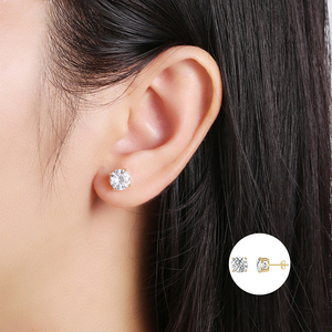 Orecchini in Argento 925 all'Ingrosso per Donne, Placcati in Oro 18K, Orecchini a Perno Retrò in Argento Sterling con Zircone Singolo, <span class=keywords><strong>Gioielli</strong></span> per Piercing - Product Image 3