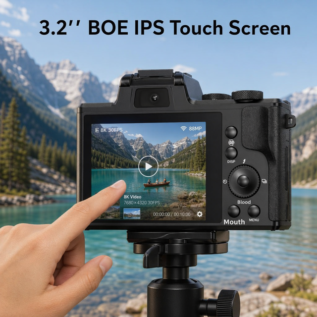Professional 8K Mirrorless Camera 48MP Digital Vlogging Camera with Touch Screen Auto Focus 16X Zoom WiFi for Content Creators
