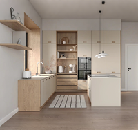 Système d'armoires de cuisine en bois grainé VERMONHOUZZ OEM, armoires de rangement contemporaines intégrées avec îlot pour projets résidentiels