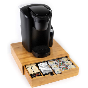 Bamboo K- cup Coffee Pod Adjustable Divider Drawer Holder Multifunction Storage Organizer Bamboo Leaf Tea Box