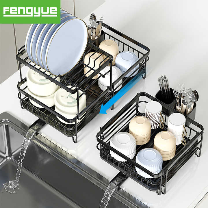 Wire Tableware 2 Layer Expandable Metal Wire Dish Plate Bowl Tableware Drain Rack ...