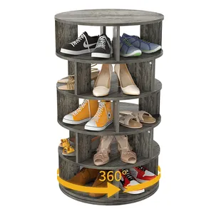 现代橱柜5层萨帕特罗节省空间独立式鞋组织器木制设计搁板360家用旋转鞋架