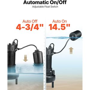 Bomba Sumergible para Aguas Residuales Vevor de 1 HP, 5200 GPH, Hierro Fundido con Interruptor de Flotador, 2 Pulgadas NPT - Product Image 5