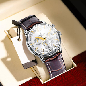 Weicam Montre pour homme, mode <span class=keywords><strong>d</strong></span>écontractée, boîtier en alliage, bracelet en cuir imperméable, analogique, quartz, chronographe, calendrier, chiffres romains - Product Image 4
