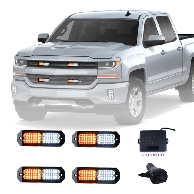 New Mini H4 Shape LED Grille Light for Truck and Car 12V Flashing Strobe Emergency Beacon Hazard Warning Bulbs