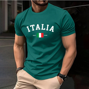 T-shirt à imprimé italien et logo personnalisé, drapeau national Streetwear à sublimation, tenue décontractée, vêtements d'été pour hommes - Product Image 5