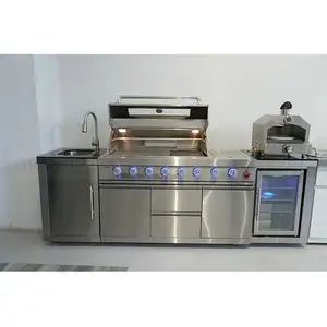 Vente en gros d'armoires de <span class=keywords><strong>cuisine</strong></span> d'extérieur en acier inoxydable îlots de barbecue <span class=keywords><strong>sur</strong></span> roues avec four à pizza - Product Image 1