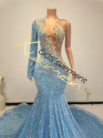 Robes de soirée scintillantes à une manche Ocstrade pour filles noires, robe de bal américaine, robe de bal longue bleue 2025, élégante