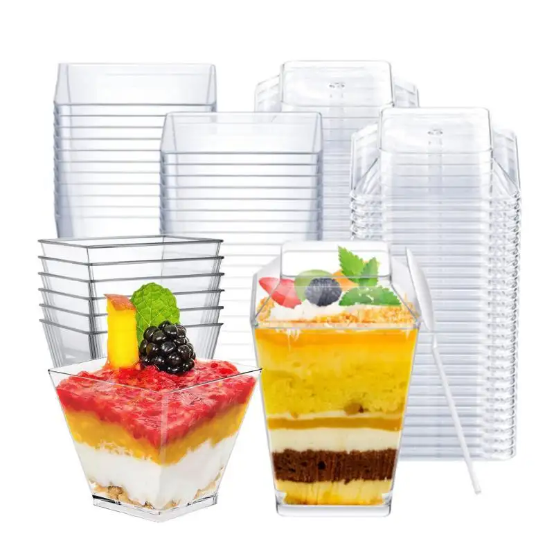 Transparent dessert boba juice Disposable Dessert Cups With Lids Plastic Dessert Cups