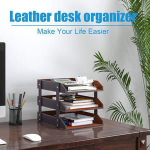 Organizzatore <span class=keywords><strong>da</strong></span> <span class=keywords><strong>Scrivania</strong></span> Pieghevole a 3 Livelli in Pelle PU, Porta Documenti Impilabile per Scuola e Ufficio - Product Image 5