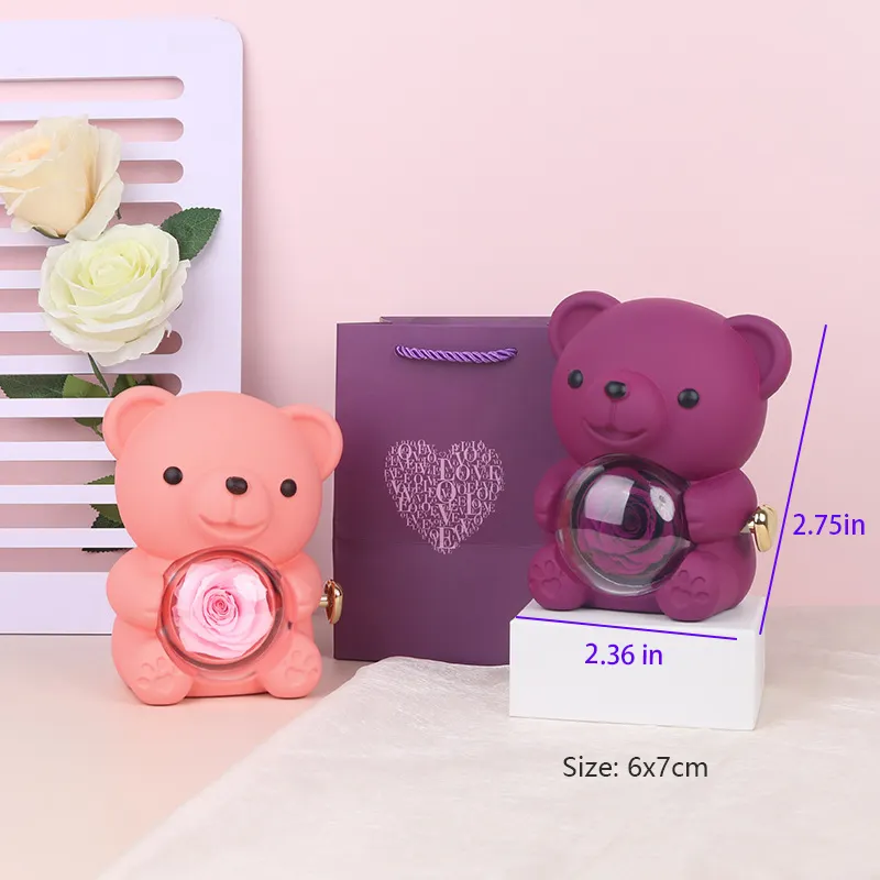 Mới Xoay vĩnh cửu tăng hộp đồ trang sức trong suốt ôm gấu Valentine ngày vĩnh cửu Hoa Hộp quà tặng