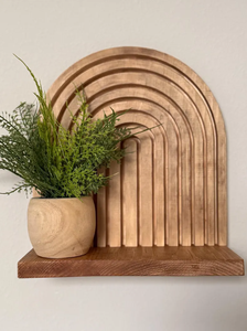 رف خشبي صلب مقوس ومنحوت، رف عرض جداري من خشب الصنوبر الطبيعي لغرفة الدراسة والتخزين. - Product Image 3