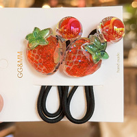 Groothandel 2 stuks/set Zoete Glitter Fruit Acryl Haarbandjes Aardbei Kers Elastische Haarbandjes Kinderen Meisjes Kraaltjes Haaraccessoires