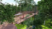 Aire de jeux d'aventure en plein air dans la jungle, à haute altitude - Parcours d'obstacles en bois sur mesure à grande échelle pour parc/centre de villégiature/camp