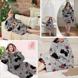 Factory Wholesale Winter Warm Flannel Sherpa Wearable Hooded <strong>Blanket</strong> Custom Printed <strong>Oversized</strong> <strong>Blanket</strong> <strong>Hoodie</strong> for Kids Adult - Product Image 3