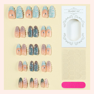Manicura estilo veraniego en azul marino claro con conchas 3D, estrellas <span class=keywords><strong>de</strong></span> mar, tortugas, ondas <span class=keywords><strong>de</strong></span> agua y uñas postizas en forma <span class=keywords><strong>de</strong></span> almendra. - Product Image 2