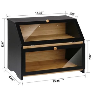 Large Capacity Double Layer Wooden Bread Storage Bin Black Kitchen Counter Canister for Bread <strong>Honey</strong> Spice <strong>Set</strong> Back School - Product Image 6