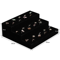 Présentoir de Luxe 24x26x9cm à 3 Niveaux en Velours et Bois pour Bijoux, Organisateur et Plateau de Rangement pour Bracelets, Joncs et Bagues