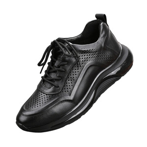 Chaussures de course pour hommes en cuir véritable, respirantes, perforées, avec semelle extérieure en caoutchouc épais et semelle intermédiaire en EVA, chaussures de sport décontractées rehaussées pour l'été - Product Image 4