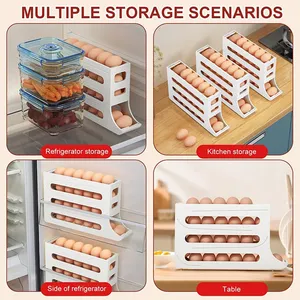 กล่องเก็บไข่แบบเลื่อน 4 ชั้น วัสดุ PP พลาสติก สำหรับตู้เย็น ชั้นวางไข่แบบเลื่อนด้วยมือ กล่องเก็บไข่อเนกประสงค์ - Product Image 6