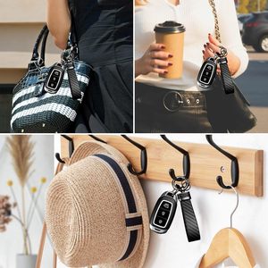 Turcee sợi carbon nội thất chính Fob chống mất D-Ring Phụ Kiện Xe Hơi Keychain trong da đen xe Keyring - Product Image 6