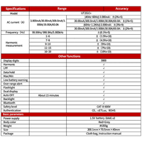 Pinza Amperimétrica de Corriente de Fuga UNI-T UT251C+ 60A CA, Medidor Digital de Amperios, True RMS, Función Peak Hold, Certificación CE/RoHS, Medición de Armónicos 1-20