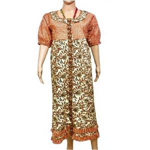 Autumn Floral Block Print Mini Chiffon Casual Deep O Neck Custom Logo <b>Plus</b> <b>Size</b> 100% Cotton Maillard Midi Length Dress - Product Image 1