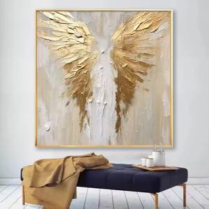 <span class=keywords><strong>Peinture</strong></span> à l'<span class=keywords><strong>huile</strong></span> peinte à la main pure plume dorée post-moderne décoratif suspendu lumière luxe salon canapé modèle Simple - Product Image 4