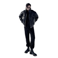 Blouson Moto Vintage Noir Homme en Similicuir PU – Manteau OEM pour Tenue Décontractée d'Automne