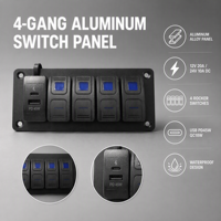Panneau de commutation à 4 interrupteurs avec chargeur rapide USB-C PD45W QC18W 12V 20A 24V 10A, panneau en aluminium DAMAVO pour voiture, bateau, camping-car