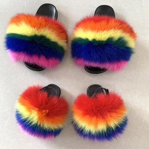 Pantoufles en fourrure de <span class=keywords><strong>renard</strong></span> véritable, pour enfants et adultes, style maman et moi, tendance, nouvelle collection - Product Image 5
