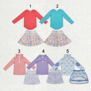 Ensembles de yoga pour enfants en gros : Hauts de couleur unie et jupes à imprimé léopard fleuri – Ensembles deux pièces pour filles - Product Image 1