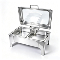 Chauffe-Plats Électrique Rectangulaire 9L en Acier Inoxydable avec Fenêtre Entièrement Vitrée pour Buffet et Traiteur
