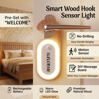 Lampe LED à capteur moderne avec batterie, veilleuse en bois massif avec panneau DIY inscriptible pour chambre et placard
