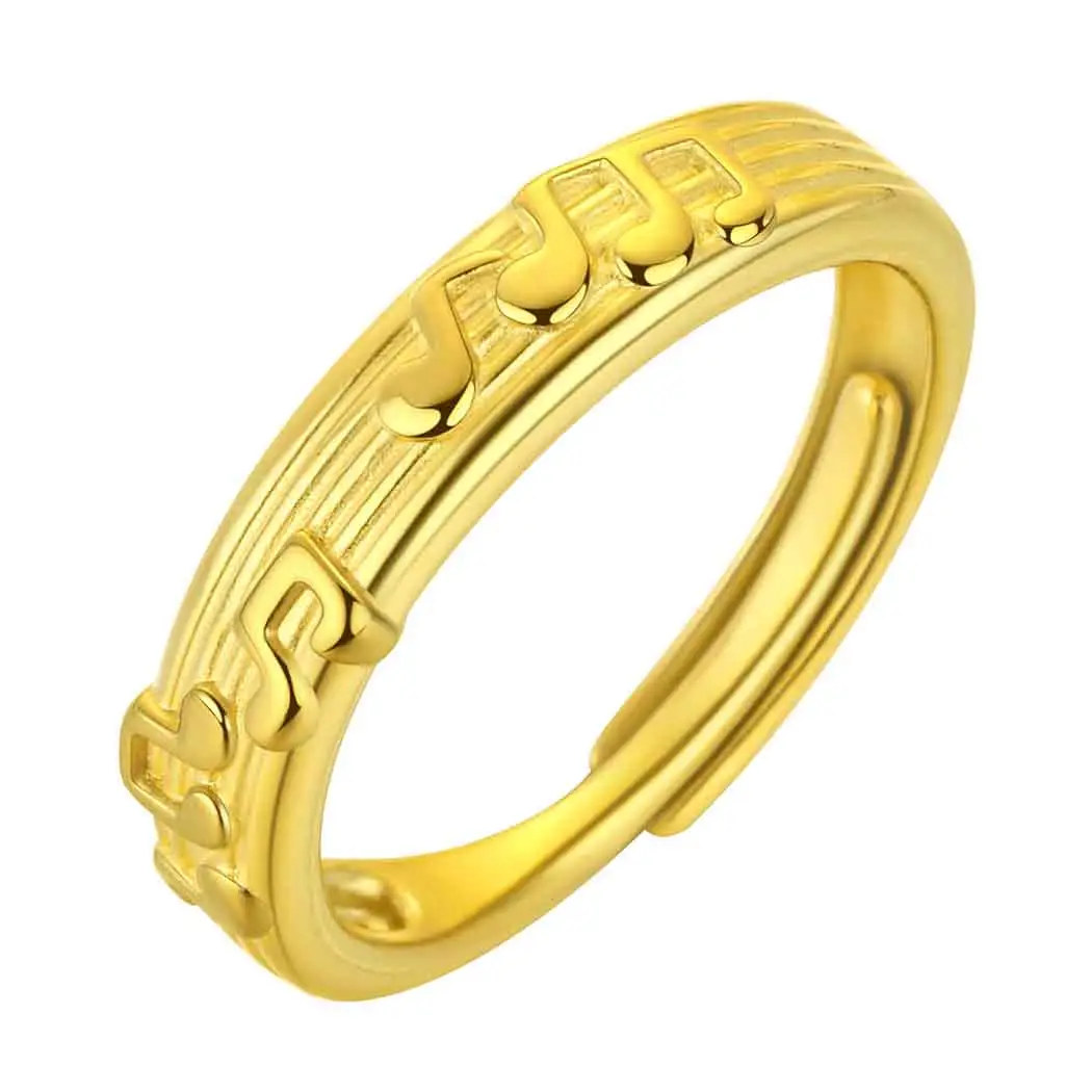 Anillo de banda de nota musical, clave de sol, joyería chapada en oro, nota musical en manuscrito, anillo ajustable de música