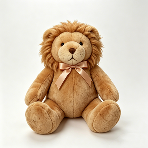 Peluche de león marrón suave, león de peluche con corbata de lazo, león de peluche con lazo color champán, león de peluche realista. - Product Image 3