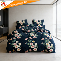 Draps plats en polyester/coton pour hôtel, 300 fils, jetables, motif végétal, ensembles de literie pour lit double, vente en gros