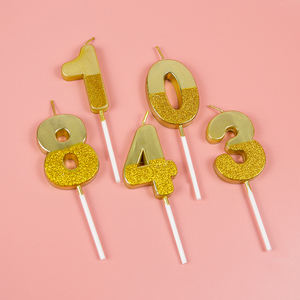 Brillo cumpleaños número en forma de vela oro logotipo personalizado Feliz Año Nuevo cera de parafina cebada HENAN Velas Para niños No fumar - Product Image 5