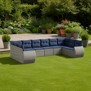 Set Divano da Giardino in Polyrattan con Cuscini, 10 Pezzi, Arredamento da Esterno Design Contemporaneo Grigio - Product Image 2