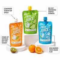 Pochettes souples personnalisées de 250 ml avec bec verseur et bouchon à vis, étanches, de qualité alimentaire, pour jus de fruits, vente en gros