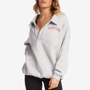 <span class=keywords><strong>Felpa</strong></span> <span class=keywords><strong>Oversize</strong></span> con Colletto per Donna in 50% Cotone 50% Poliestere Grigio con Logo Ricamato Personalizzato di Alta Qualità - Product Image 1