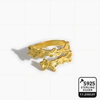 925 argent lave Texture Double bande anneau fondu sculptural réglable bijoux fins pour les femmes vêtements quotidiens