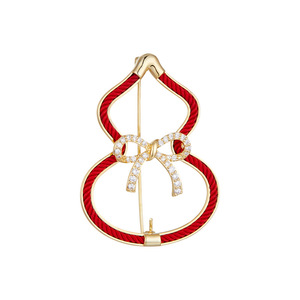 Chinese Style <b>Red</b> Rope Gourd Brooch With Micro Inlaid <b>Bow</b> Decoration Women's Fashion Corsage Zinc Alloy Jewelry Gift - Product Image 5