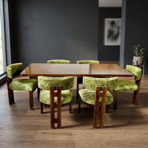 Juego de Comedor Cuadrado de Teca de Estilo Retro Moderno con Sillas Tapizadas Curvas, Muebles de Madera Sólida, Interior Contemporáneo, 4 Plazas - Product Image 3