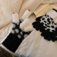 Mitaines tactiles rayées noir et blanc style dessin animé pour femme, imprimé léopard, chaudes, épaisses, tricotées, de luxe, pour l'hiver