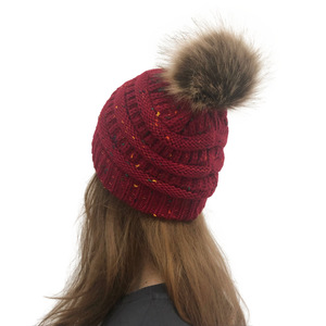 <span class=keywords><strong>Bonnet</strong></span> en tricot pour femmes, queue de cheval Slouchy, Baggy épais avec Faux <span class=keywords><strong>pompon</strong></span> en <span class=keywords><strong>fausse</strong></span> <span class=keywords><strong>fourrure</strong></span>, chapeau d'hiver - Product Image 6