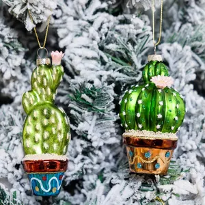 Minikleiner niedlicher Glas-Weihnachtsbaum hängende Ornamente künstliche Beckenpflanze Kaktus gepocht Ökologisch